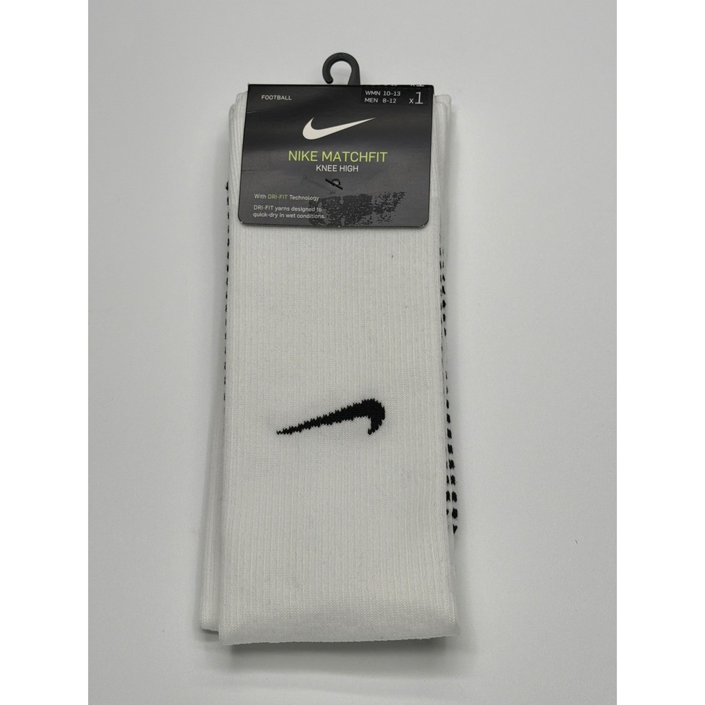 Nike‎ Matchfit Knee High Football Socks White Black Dri Fit Mens Size Large